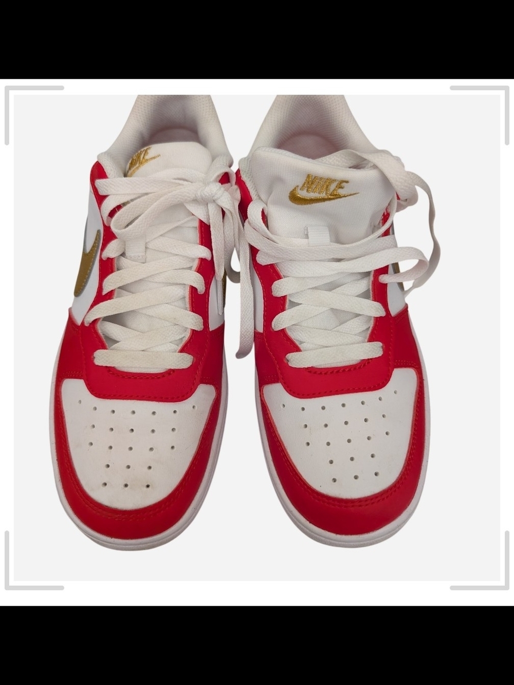 Pre-owned Nike Women's Low-Top Sneakers - White, Red & Gold Accents